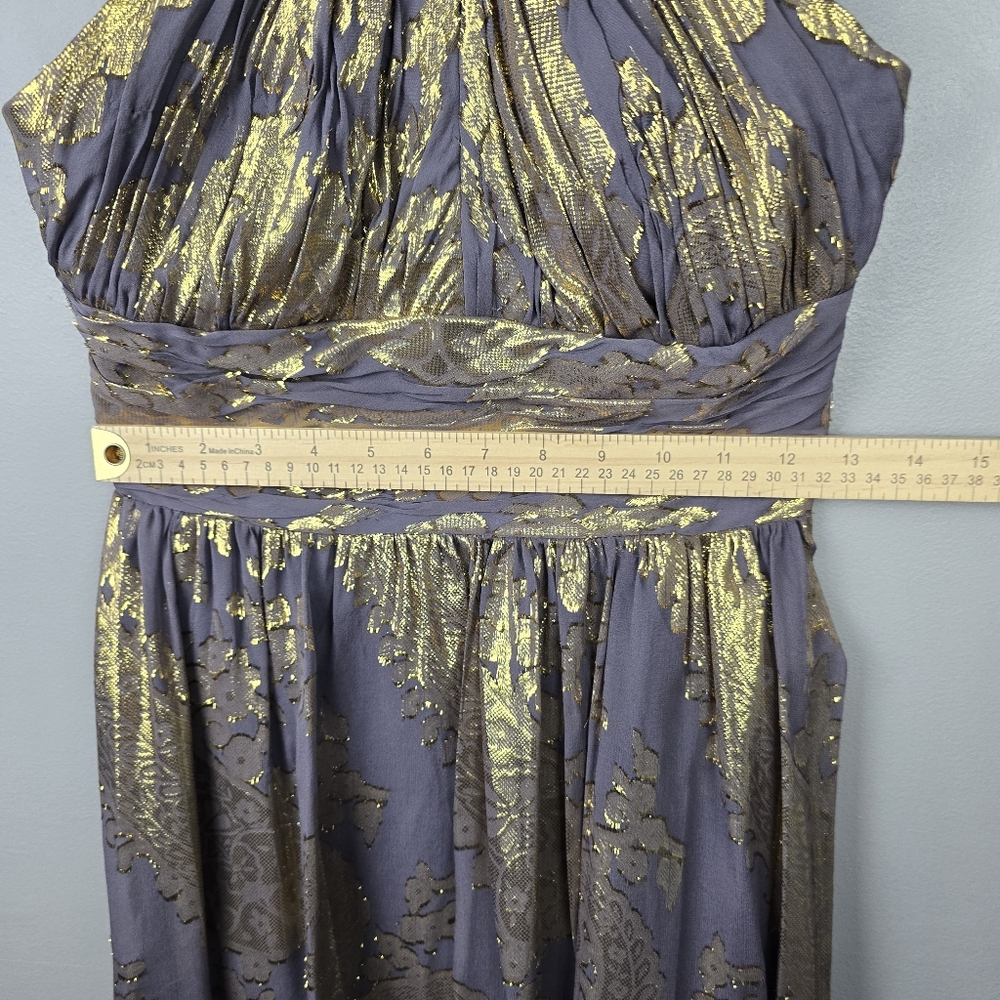 NV COUTURE Silk Mini Dress Halter Metallic Glam Gold Gray Women Size 4 Cocktail - Picture 8 of 10